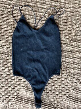 🖤 BDG Black Ribbed Thin Strap Thong Bodysuit – Size Medium